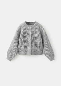 Herringbone-pattern openwork cardigan