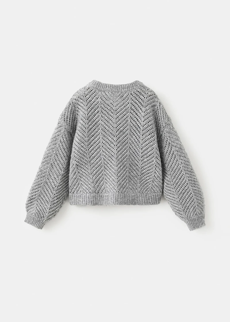 Herringbone-pattern openwork cardigan