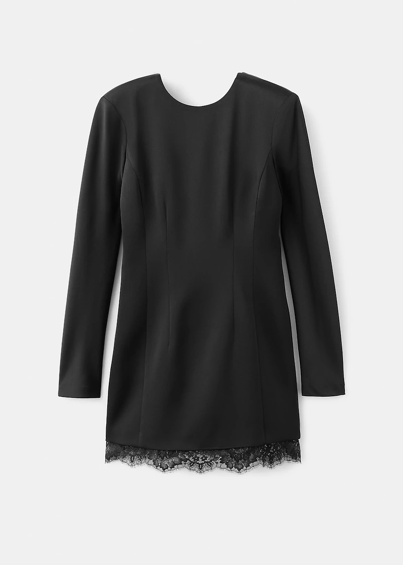 Open-back dress with lace trim hem