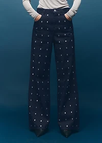 Wide-leg jeans with crystals