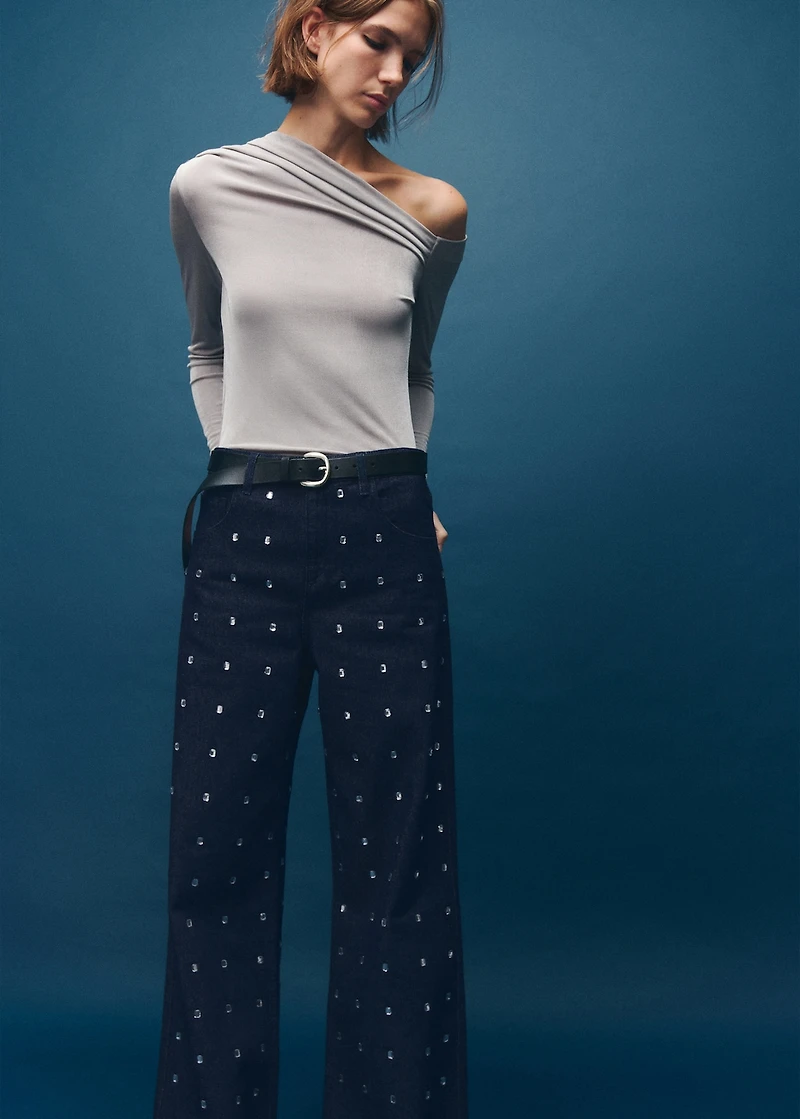 Wide-leg jeans with crystals