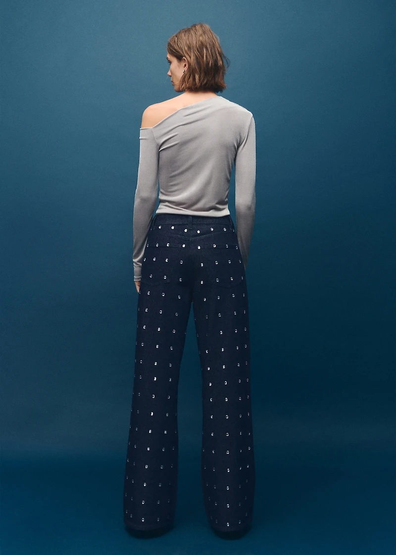 Wide-leg jeans with crystals