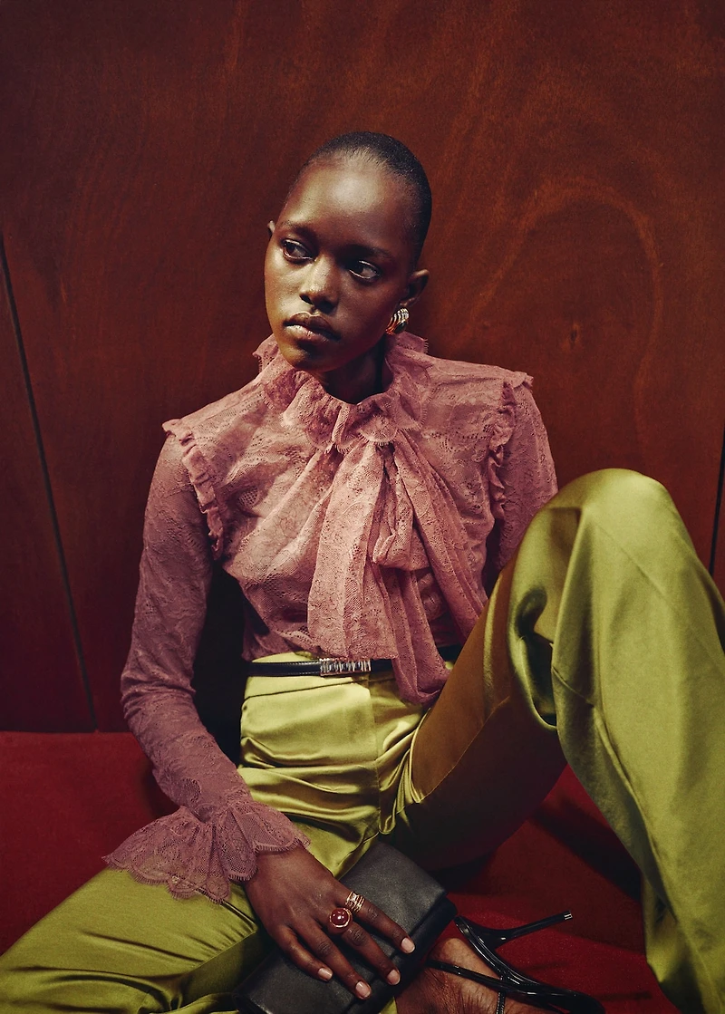 Satin straight-fit pants