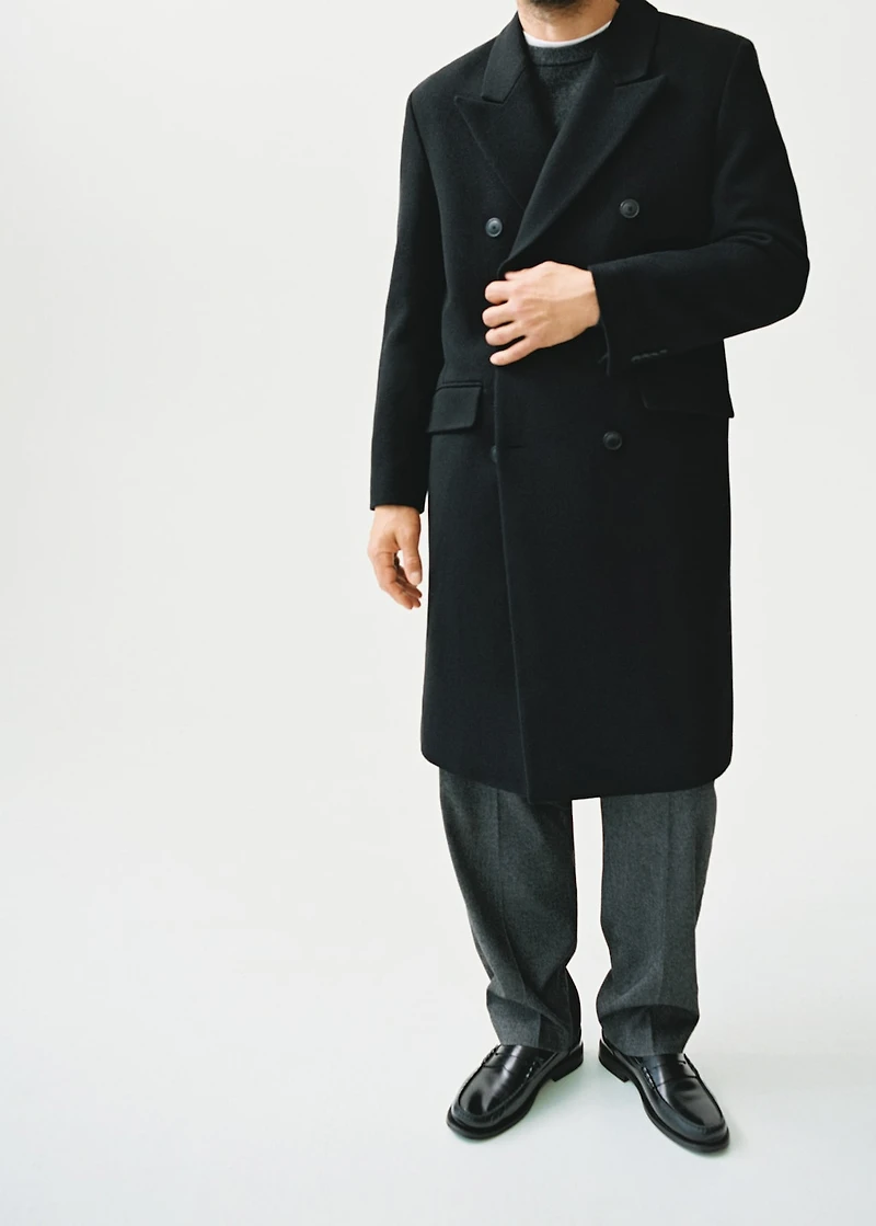 Long double-breasted wool coat