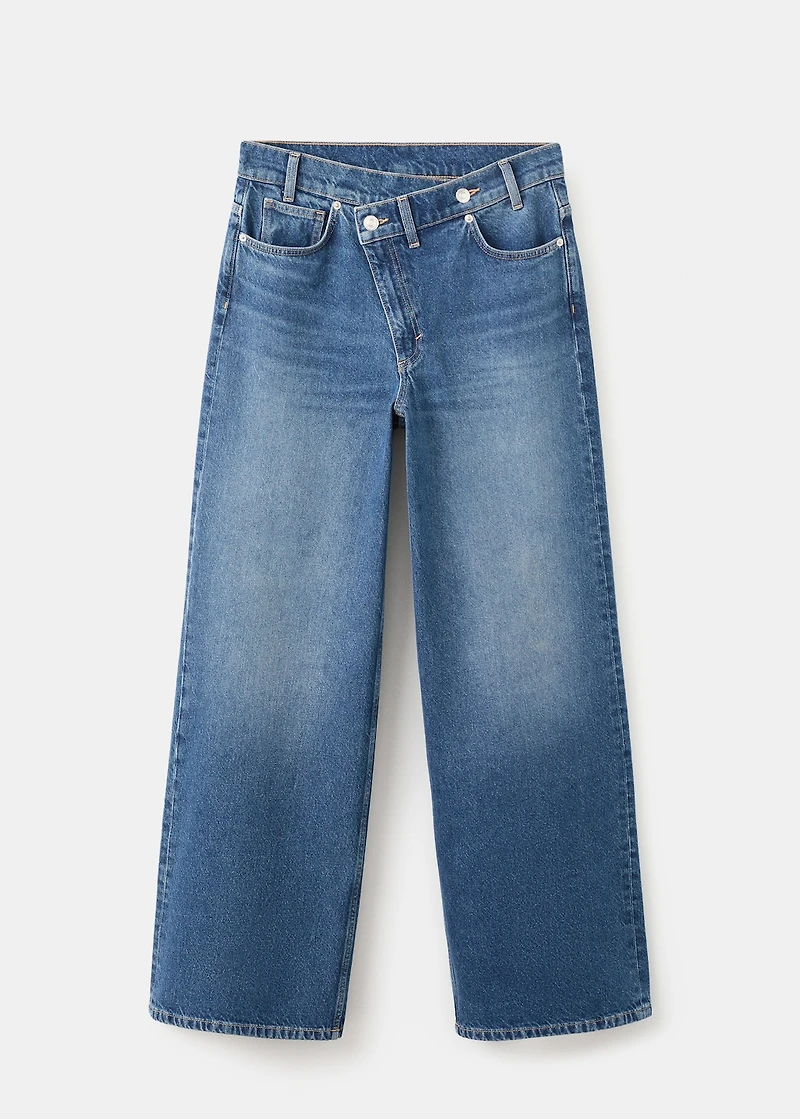 Wide-leg mid-rise jeans with a crossover waistband