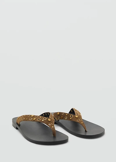 Suede sandals with eyelet straps