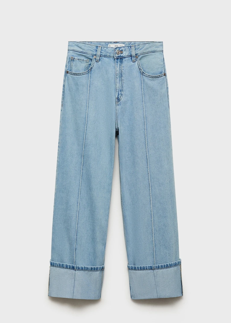 Wide-leg cropped jeans with rolled-up hem
