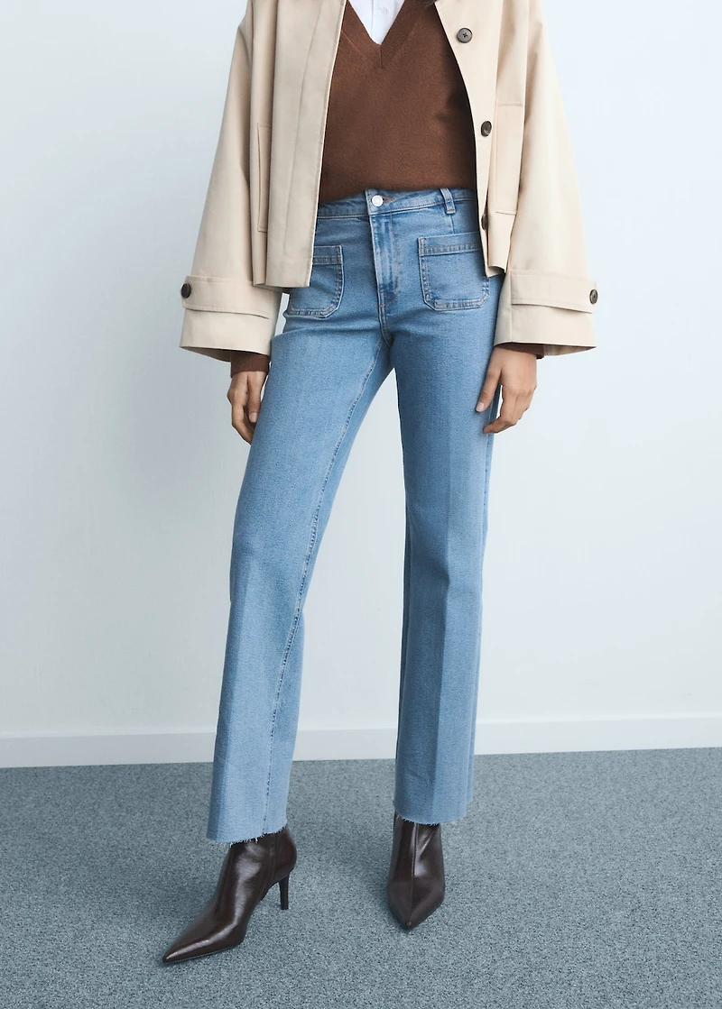 Flared cropped jeans with pockets