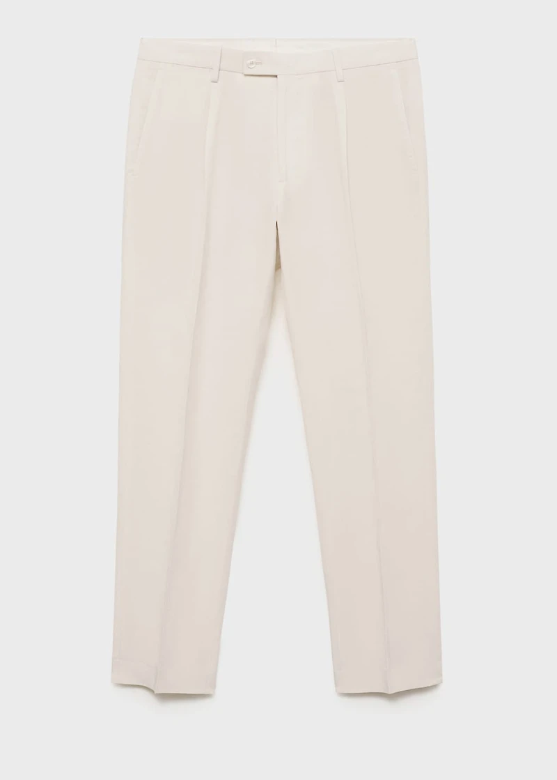 Slim-fit pleated linen pants