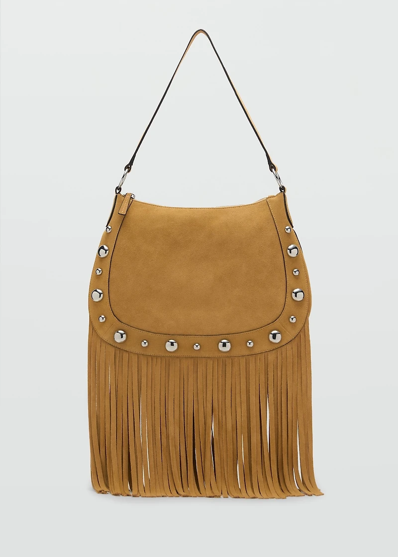 Suede bag with fringes and stud details