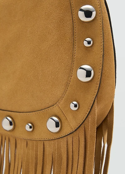 Suede bag with fringes and stud details