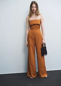 Linen-blend strapless jumpsuit