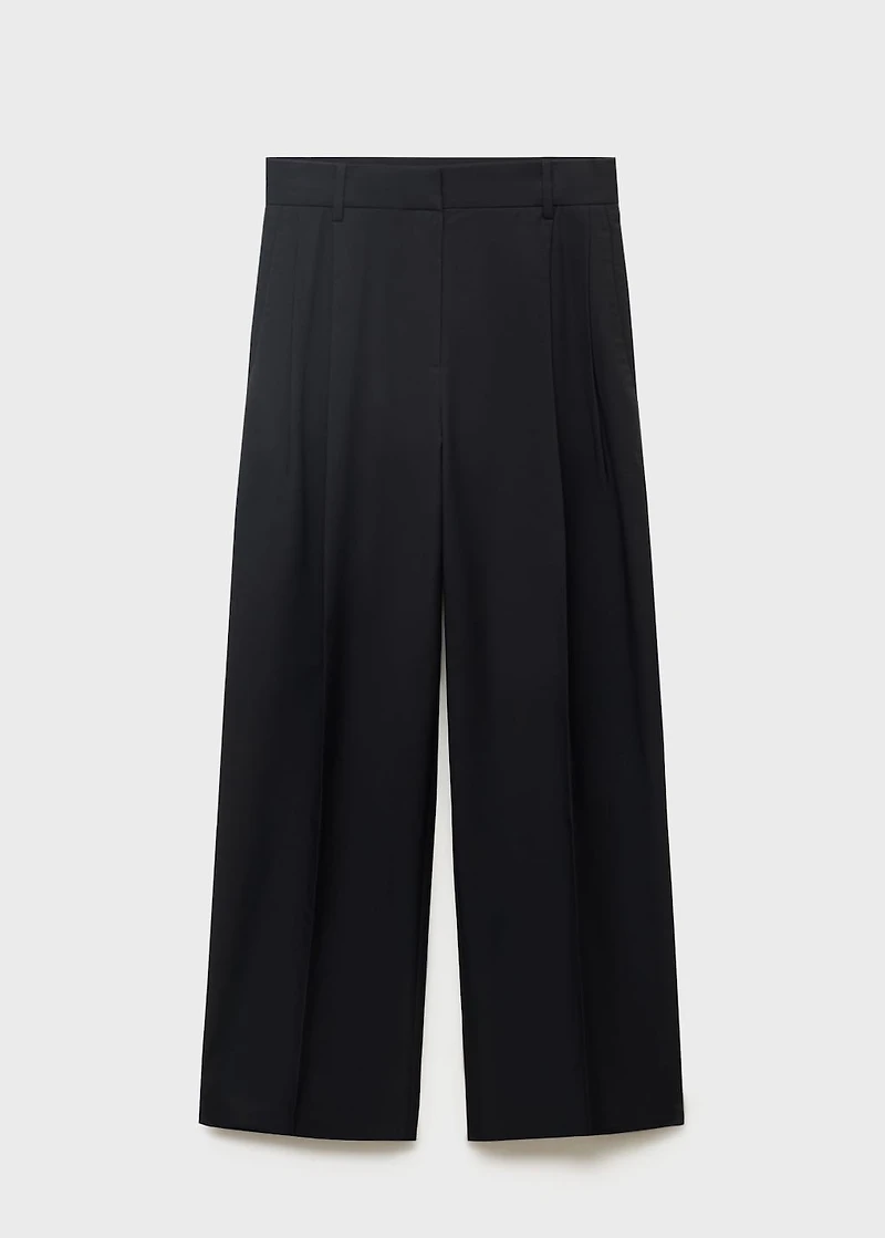 Straight-leg cotton pleated pants