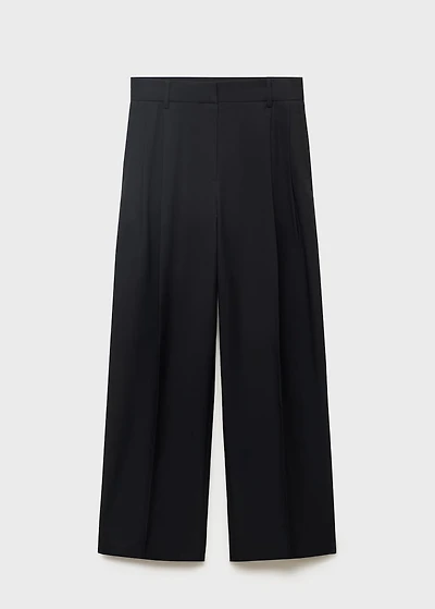 Straight-leg cotton pleated pants