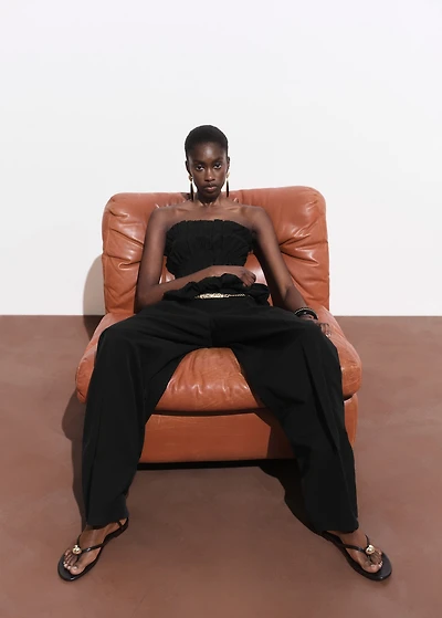 Straight-leg cotton pleated pants