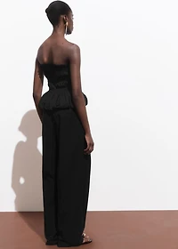 Straight-leg cotton pleated pants