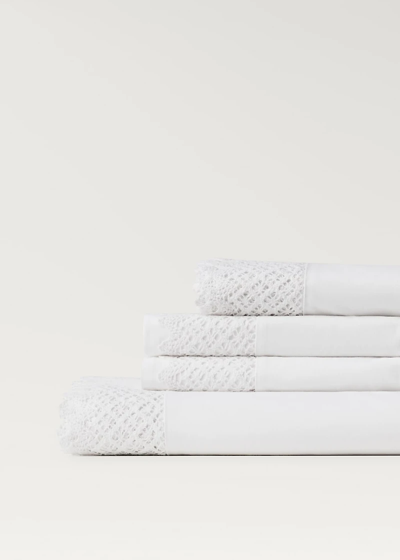 Cotton percale lace top sheet for 180/200 cm bed