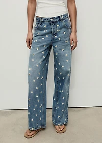 Wide-leg jeans with floral embroidery