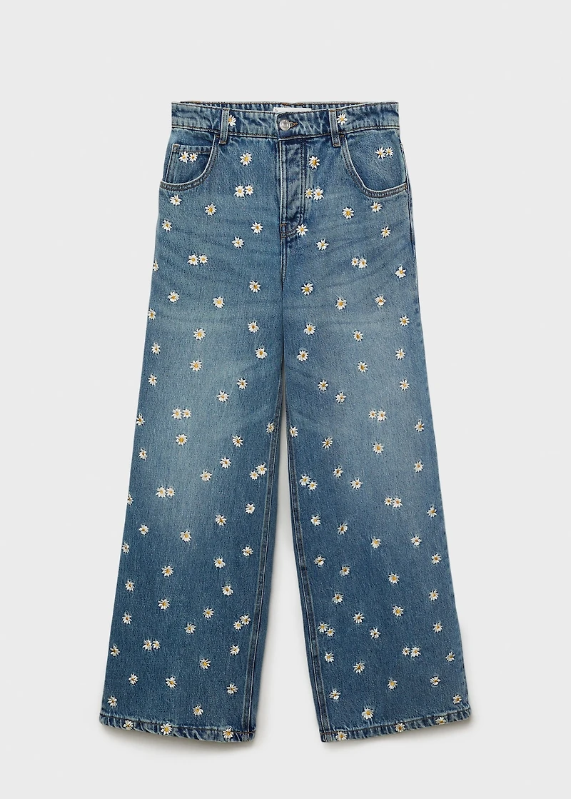 Wide-leg jeans with floral embroidery