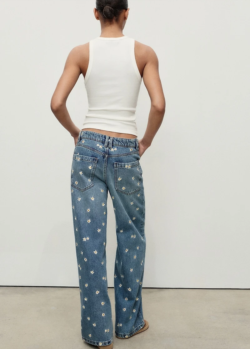 Wide-leg jeans with floral embroidery