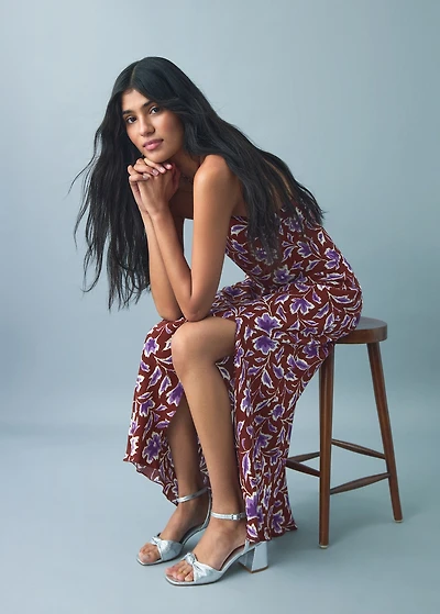 Floral-print halter dress