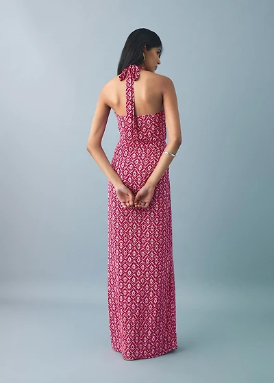 Halter-neck printed dress