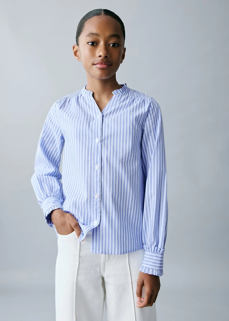 Striped shirt with pleated details