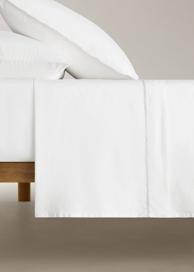 Washed percale cotton top sheet with zigzag stitching for 135/140 cm bed