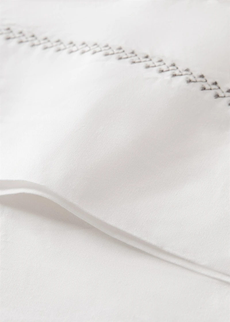 Washed cotton percale top sheet with zigzag stitching for 180/200 cm bed