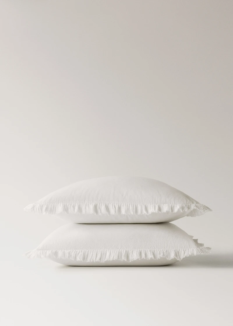 Two percale cotton pillowcases with gauze ruffle 60x60 cm