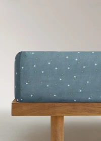 Children's percale cotton fitted sheet with star print for 90 cm bed
