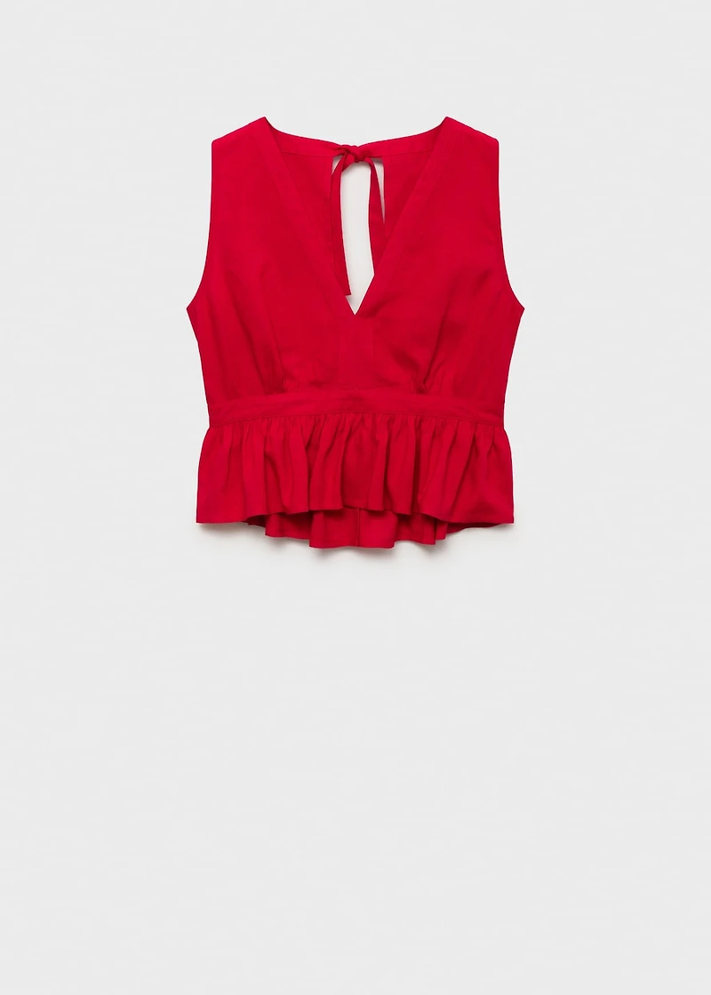 Ruched details linen-blend top