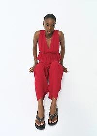 Ruched details linen-blend top