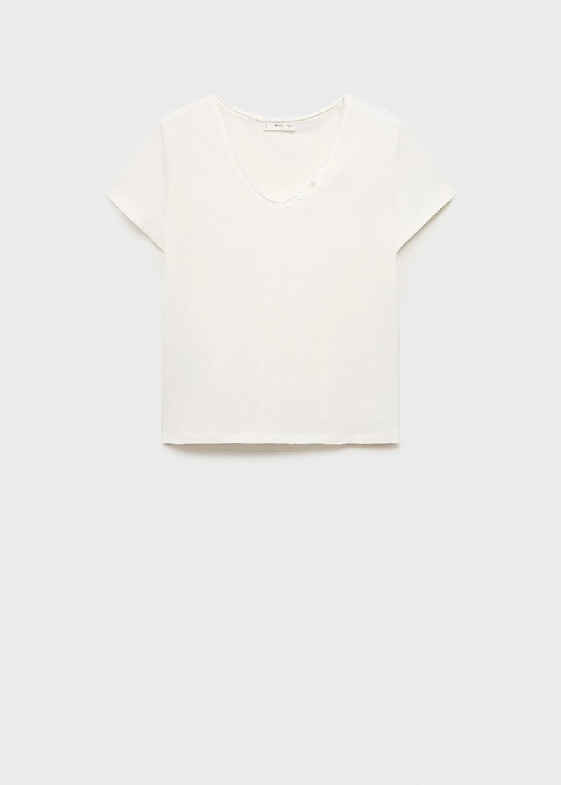 T-shirt with mother-of-pearl button detail