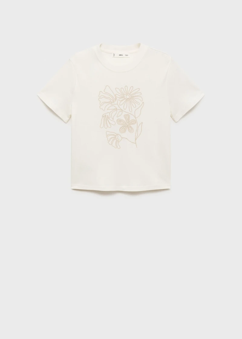 Floral-embroidered cotton t-shirt