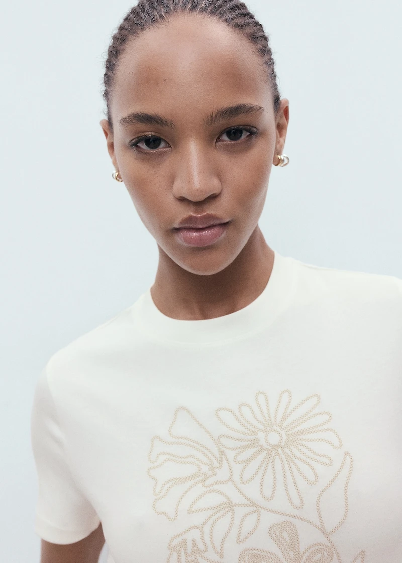 Floral-embroidered cotton t-shirt