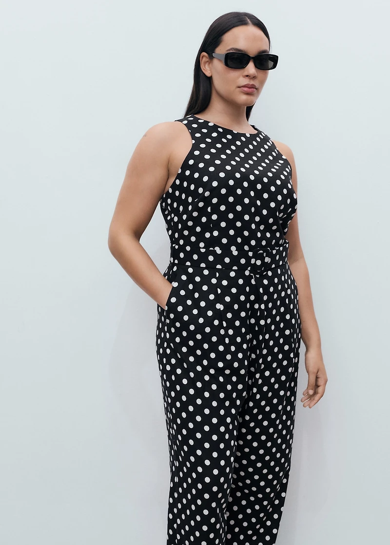 Polka-dot belt jumpsuit