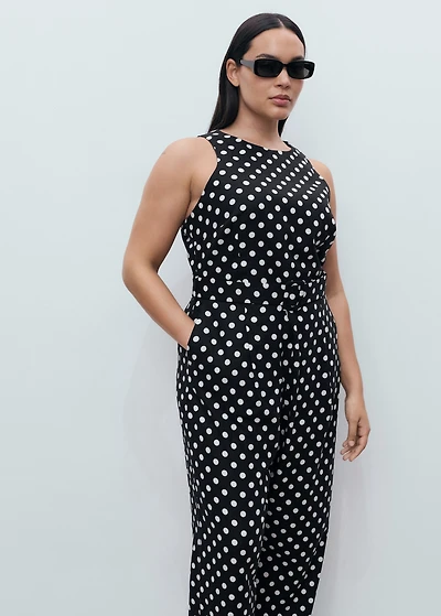 Polka-dot belt jumpsuit