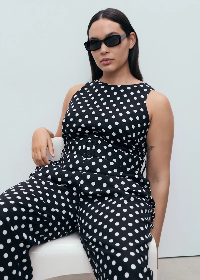 Polka-dot belt jumpsuit