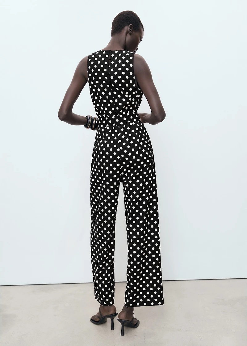 Polka-dot belt jumpsuit