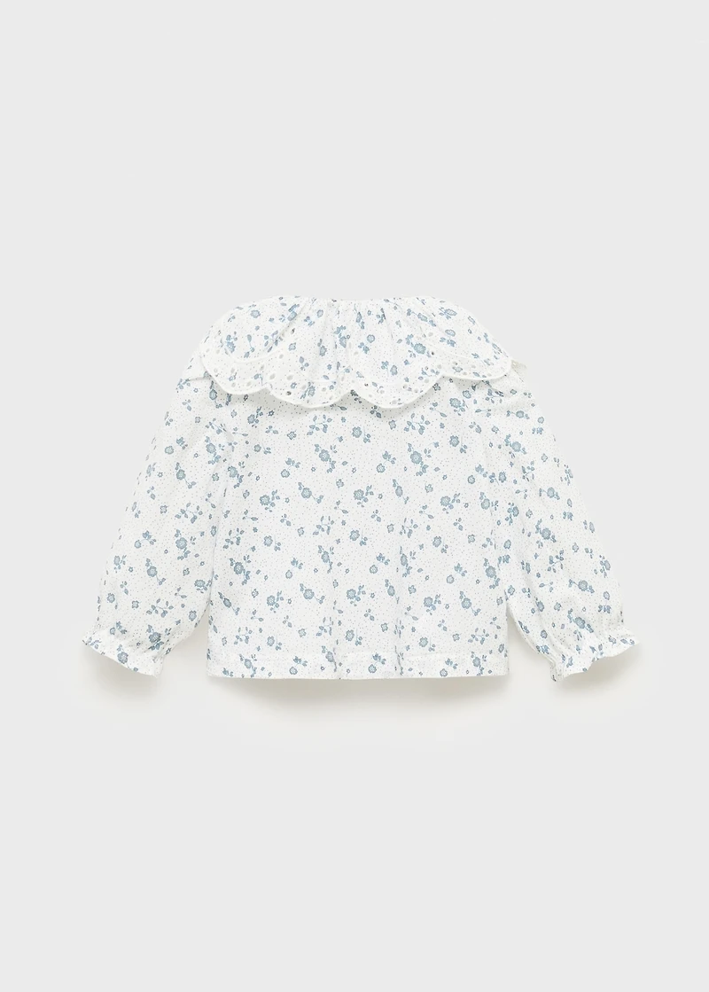 Embroidered babydoll-collar blouse