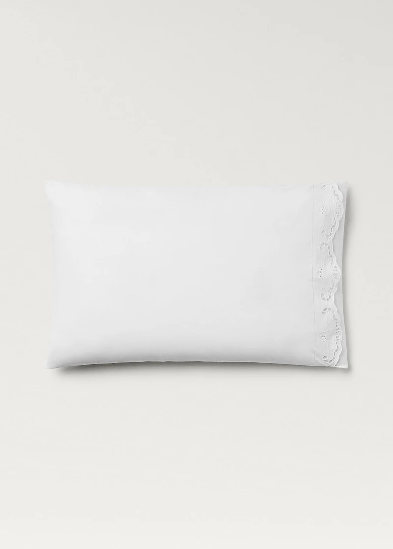 Two embroidered cotton pillowcases with lace embroidery 19.7x29.5 inches