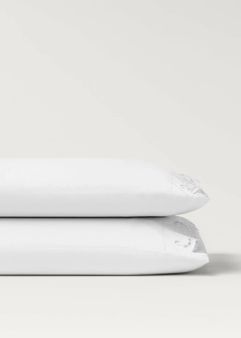 Two embroidered cotton pillowcases with lace embroidery 19.7x29.5 inches