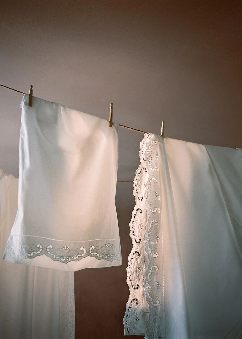 Two embroidered cotton pillowcases with lace embroidery 19.7x29.5 inches