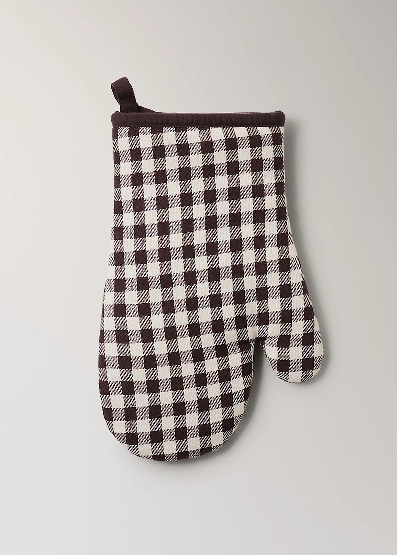 Gingham check cotton oven mitt