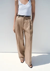 Straight cotton pants with pleats