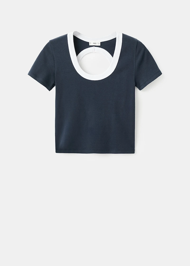 Contrasting collar cotton t-shirt