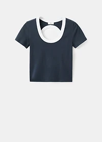 Contrasting collar cotton t-shirt