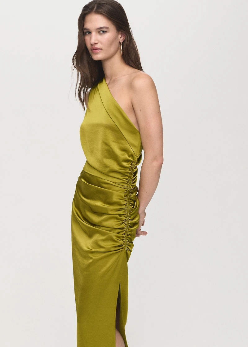 Asymmetrical satin dress with side slits