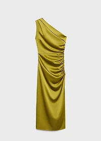 Asymmetrical satin dress with side slits
